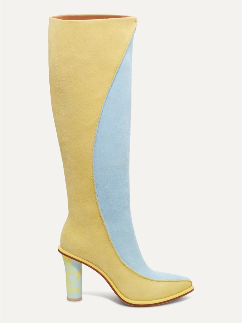 UGG X Tschabalala Suede Two-Tone Knee-High Boot in Pale Yellow and Light Blue